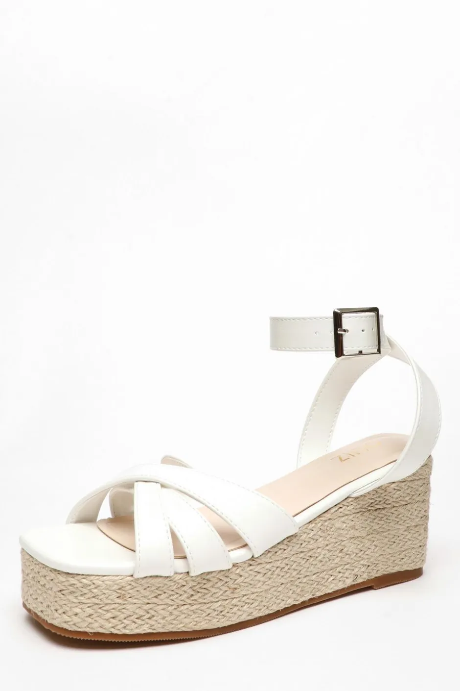 Quiz Faux Leather Strappy Wedges White Discount