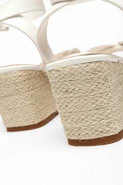 Quiz Faux Leather Strappy Wedges White Discount