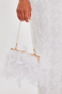 Quiz White Feather Clutch Bag Sale