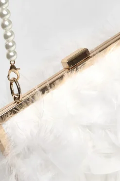 Quiz White Feather Clutch Bag Sale