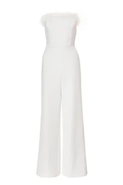 Quiz White Feather Trim Jumpsuit Hot