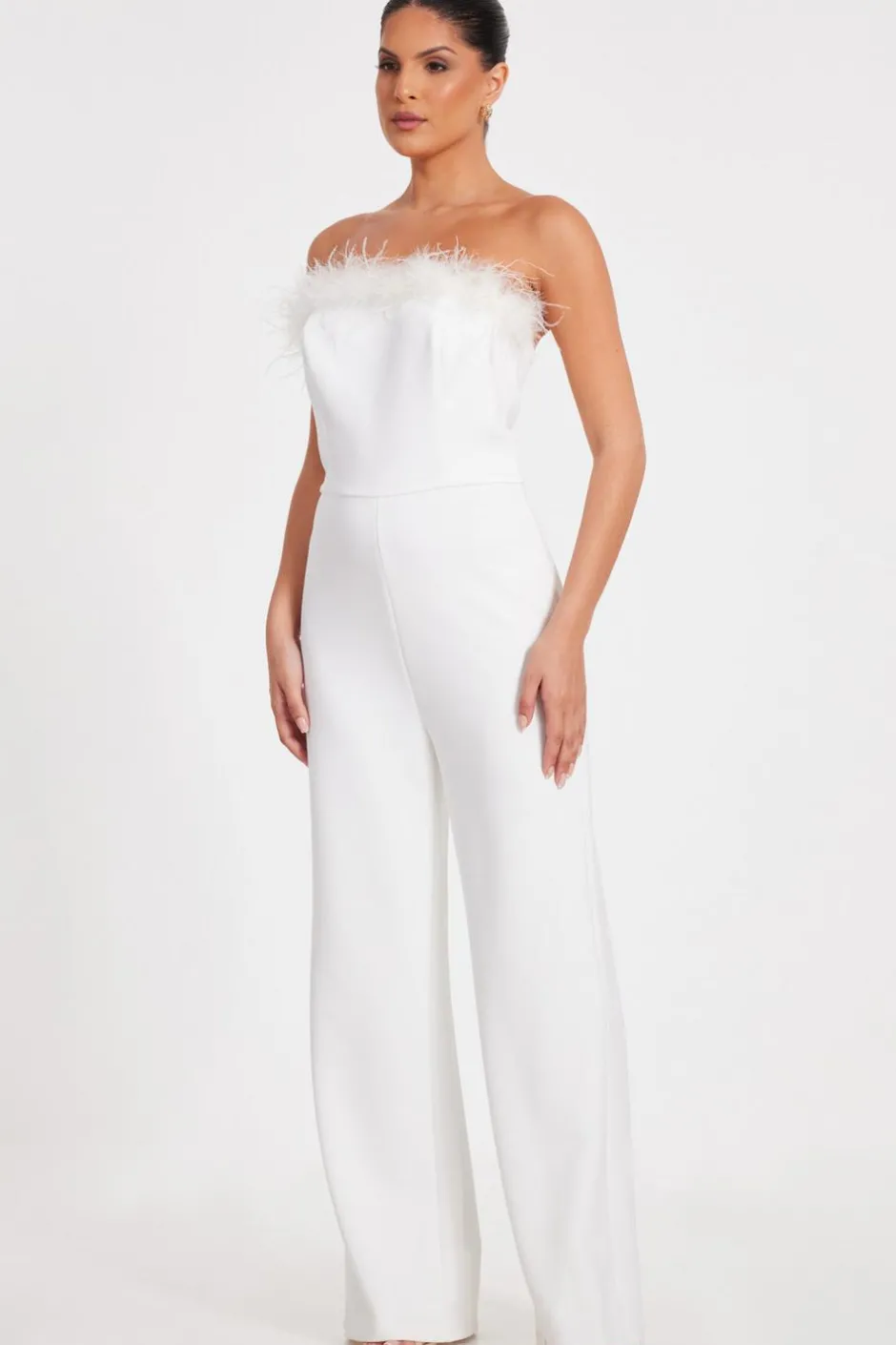Quiz White Feather Trim Jumpsuit Hot
