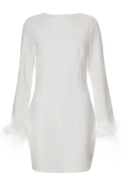 Quiz Feather Trim Mini Dress White Outlet