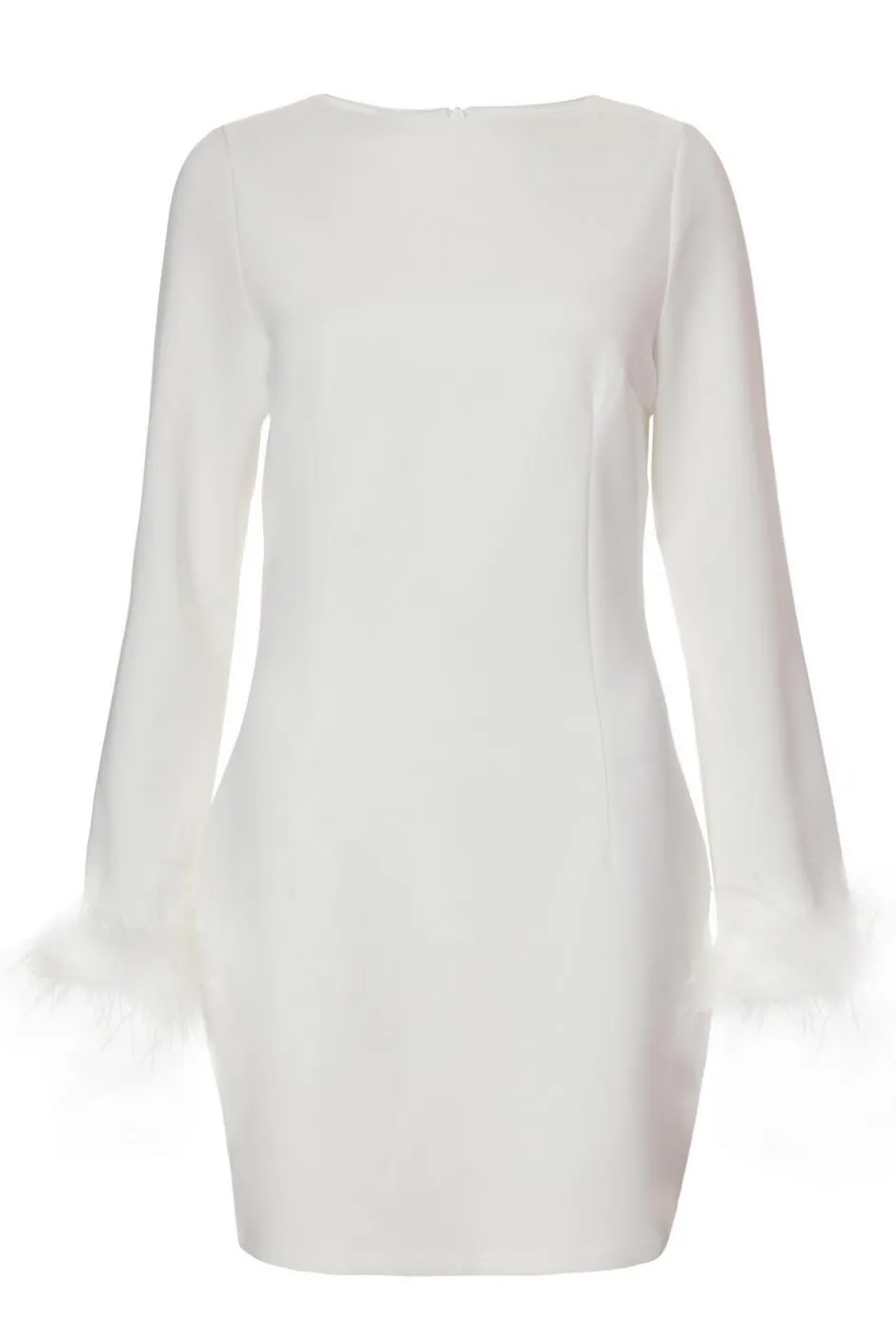 Quiz Feather Trim Mini Dress White Outlet