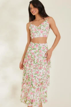 Quiz White Floral Chiffon Crop Top Sale