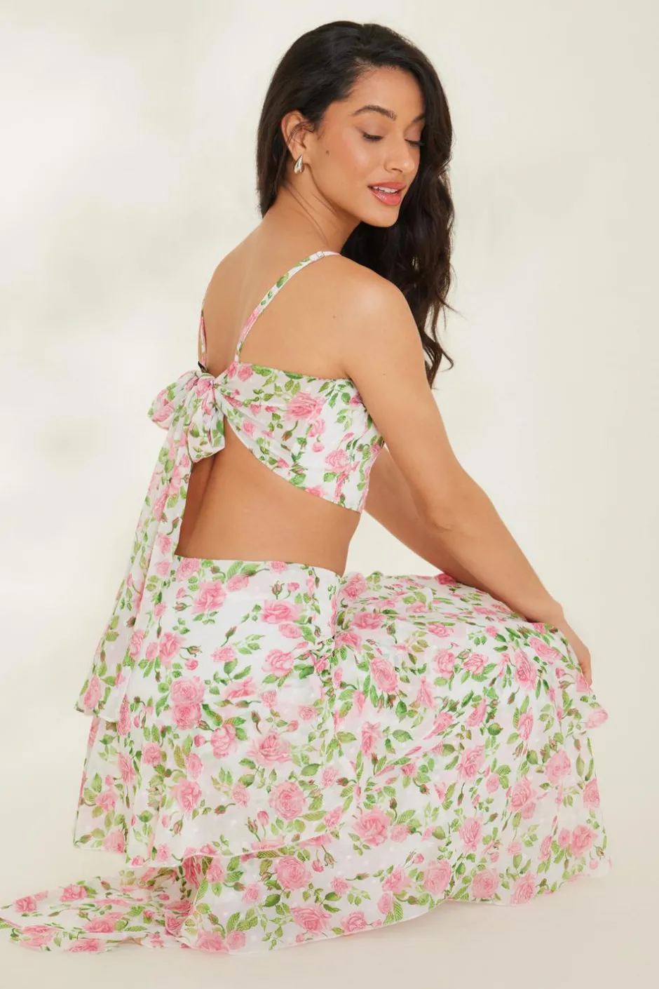 Quiz White Floral Chiffon Crop Top Sale