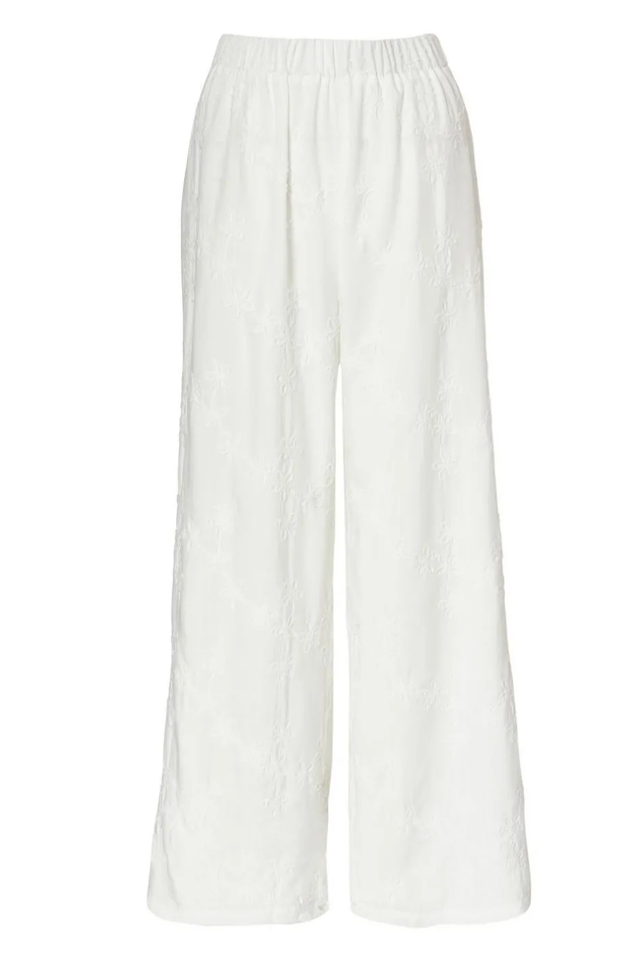 Quiz White Floral Embroidered Palazzo Trousers Sale