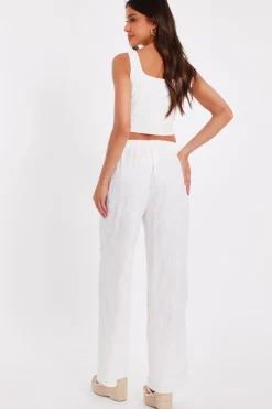Quiz White Floral Embroidered Palazzo Trousers Sale