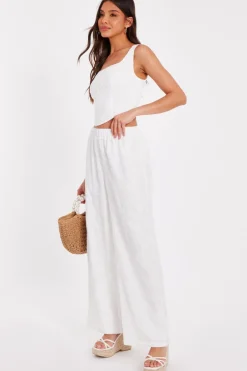 Quiz White Floral Embroidered Palazzo Trousers Sale