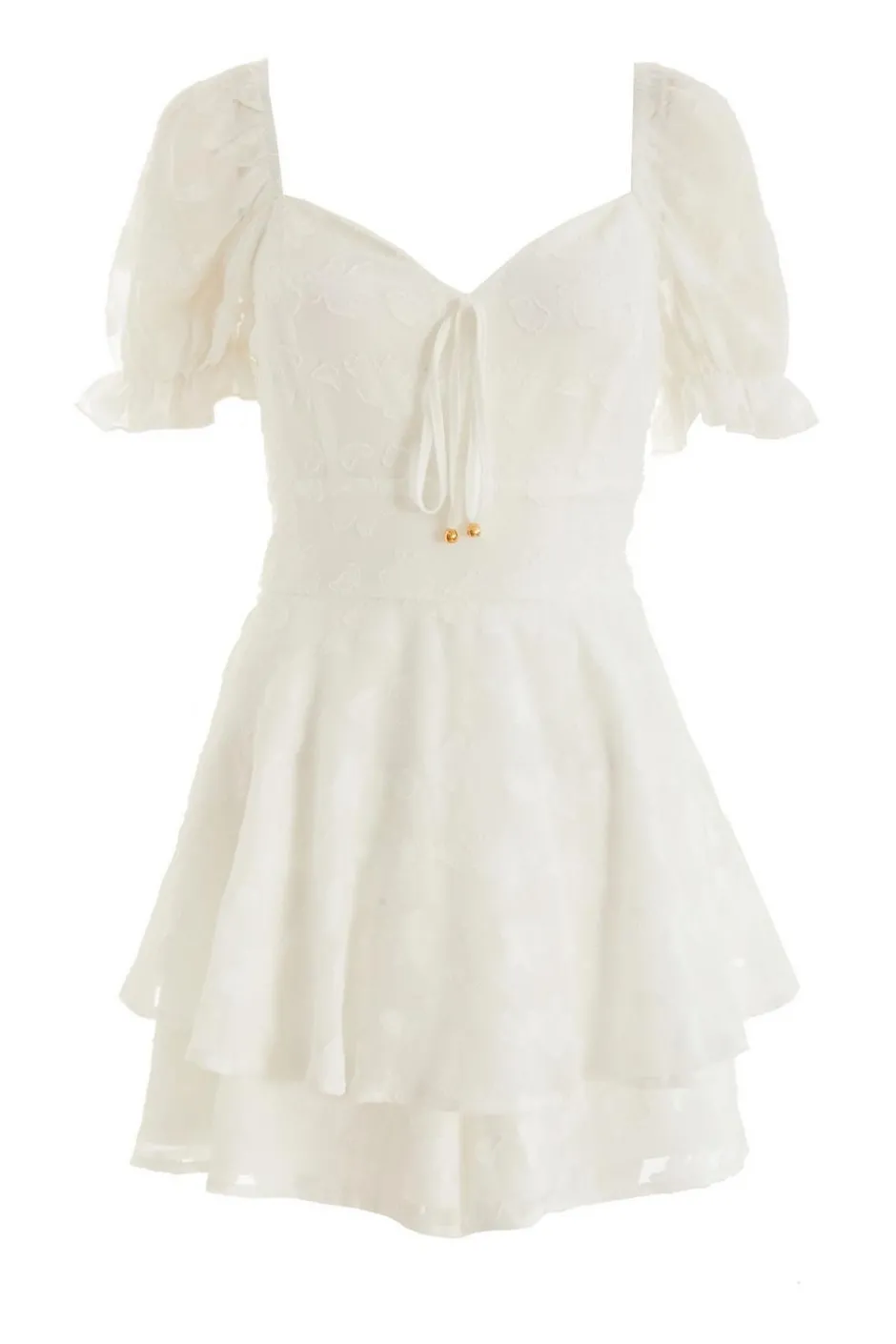 Quiz White Floral Jacquard Tiered Playsuit