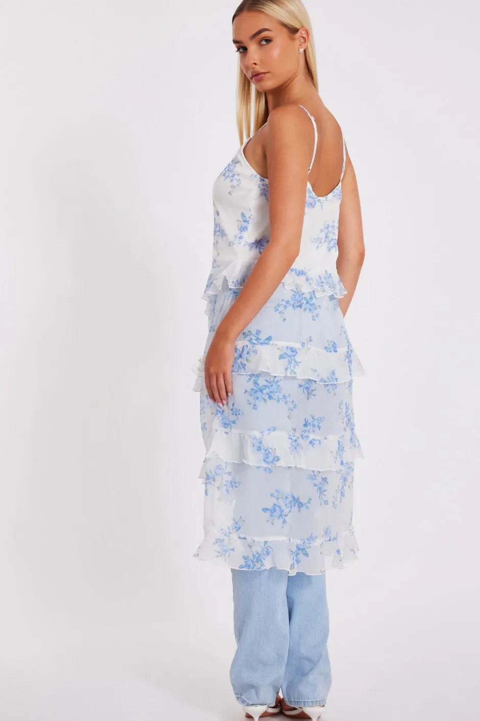 Quiz White Floral Long Ruffle Top Best