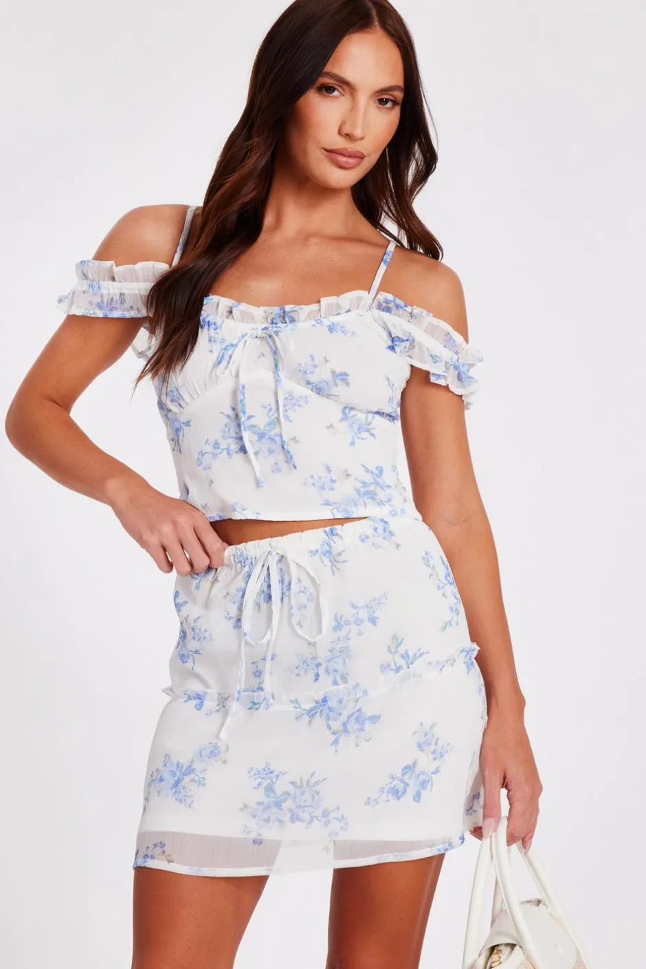 Quiz White Floral Mini Skirt New