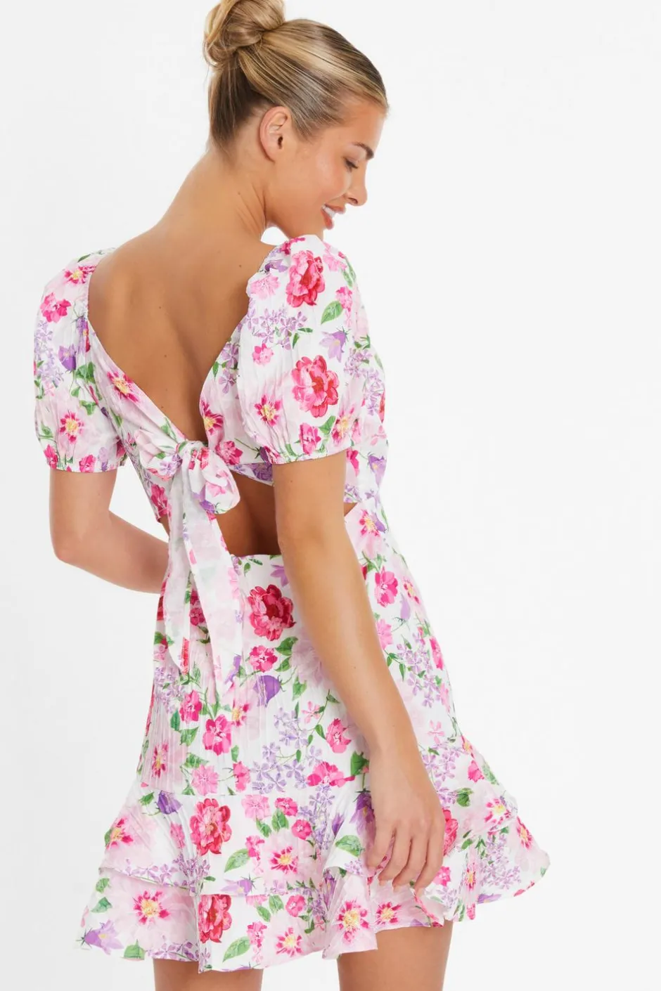 Quiz White Floral Puff Sleeve Dress Best