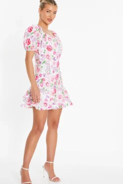 Quiz White Floral Puff Sleeve Dress Best