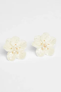 Quiz White Floral Stud Earrings Ivory Best
