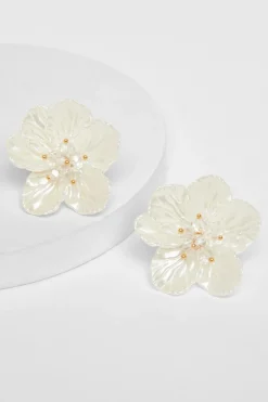Quiz White Floral Stud Earrings Ivory Best