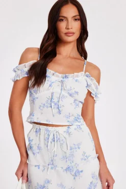 Quiz White Floral Tie Front Top New
