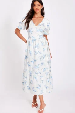 Quiz White Floral Wrap Midaxi Dress Online
