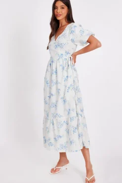 Quiz White Floral Wrap Midaxi Dress Online