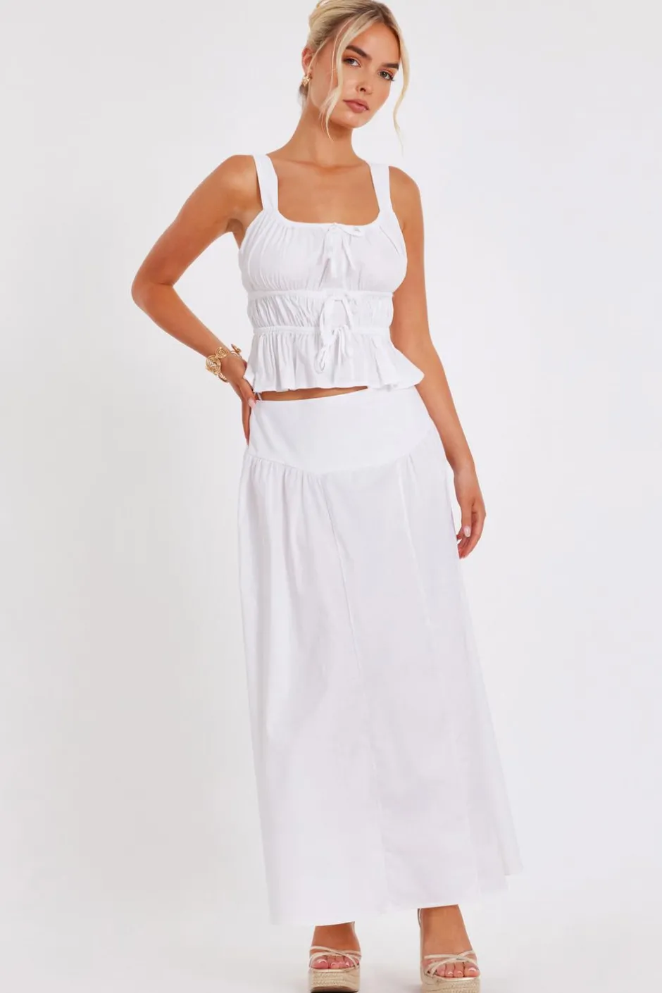 Quiz White High Waisted Maxi Skirt Clearance