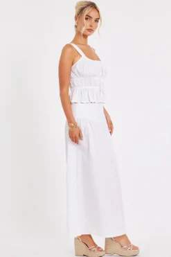 Quiz White High Waisted Maxi Skirt Clearance