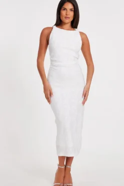 Quiz White Jacquard Midaxi Dress New