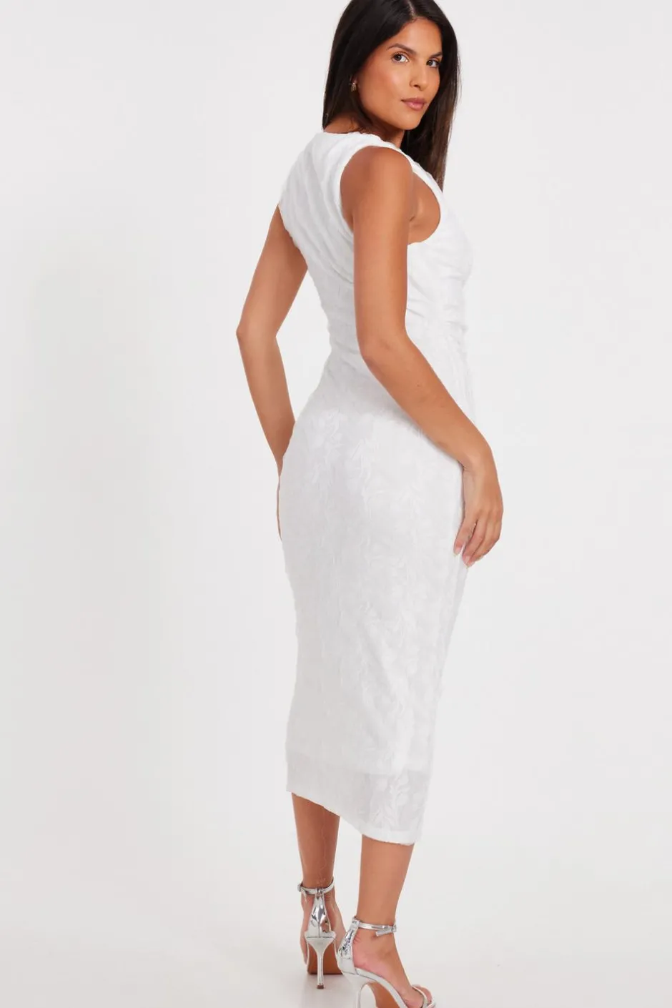 Quiz White Jacquard Midaxi Dress New