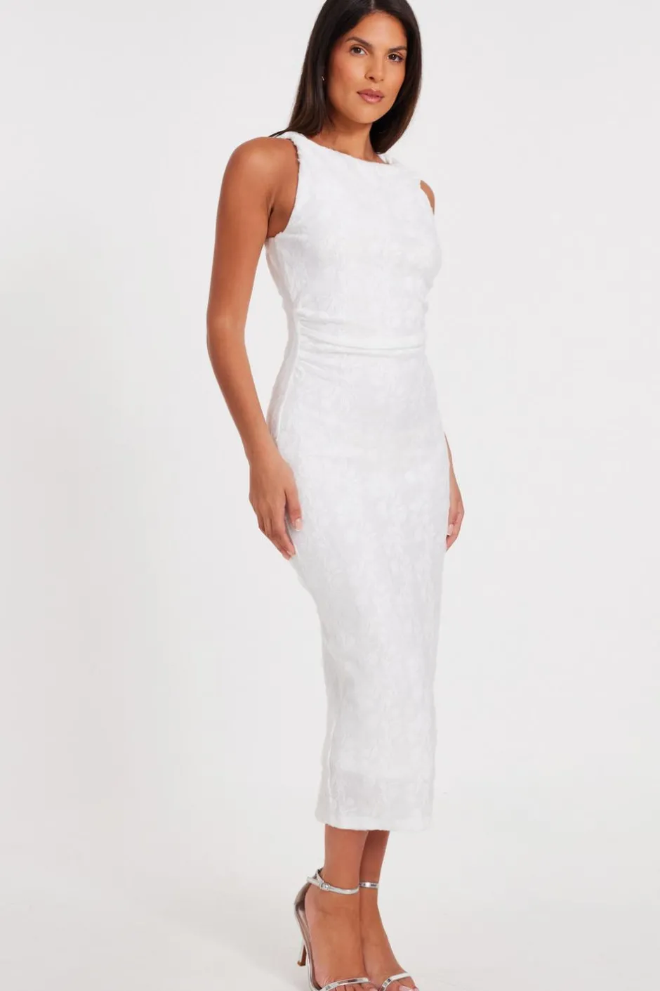 Quiz White Jacquard Midaxi Dress New