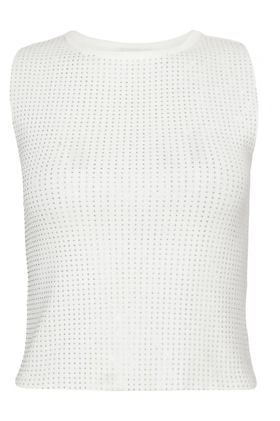 Quiz Knit Diamante Crop Top White New
