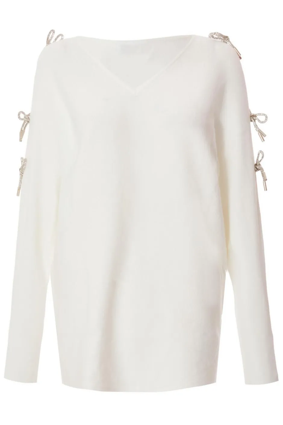 Quiz White Knitted Diamante Bow Jumper Hot