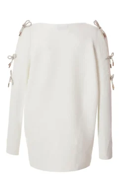 Quiz White Knitted Diamante Bow Jumper Hot