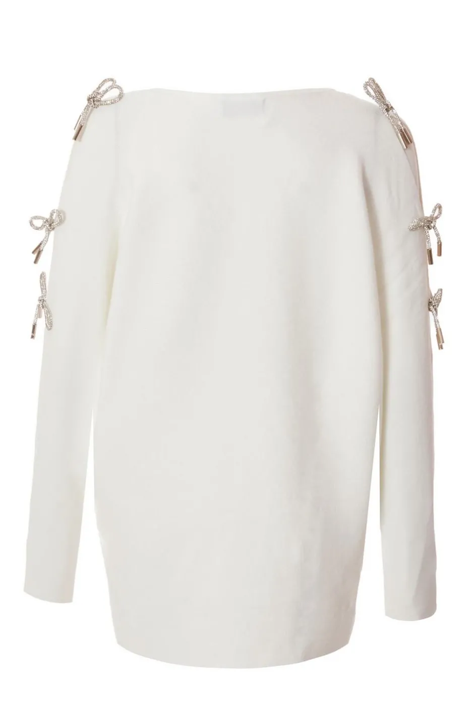 Quiz White Knitted Diamante Bow Jumper Hot