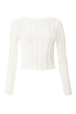 Quiz Knitted Diamante Jumper White Outlet