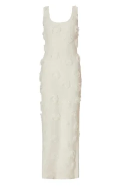 Quiz White Knitted Floral Midaxi Dress Outlet