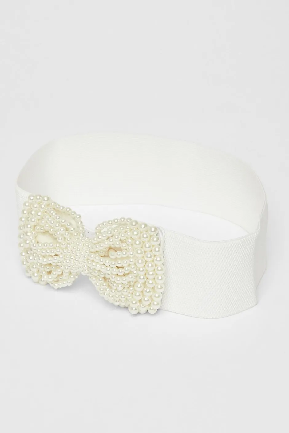 Quiz White Pearl Bow Stretch Belt Discount