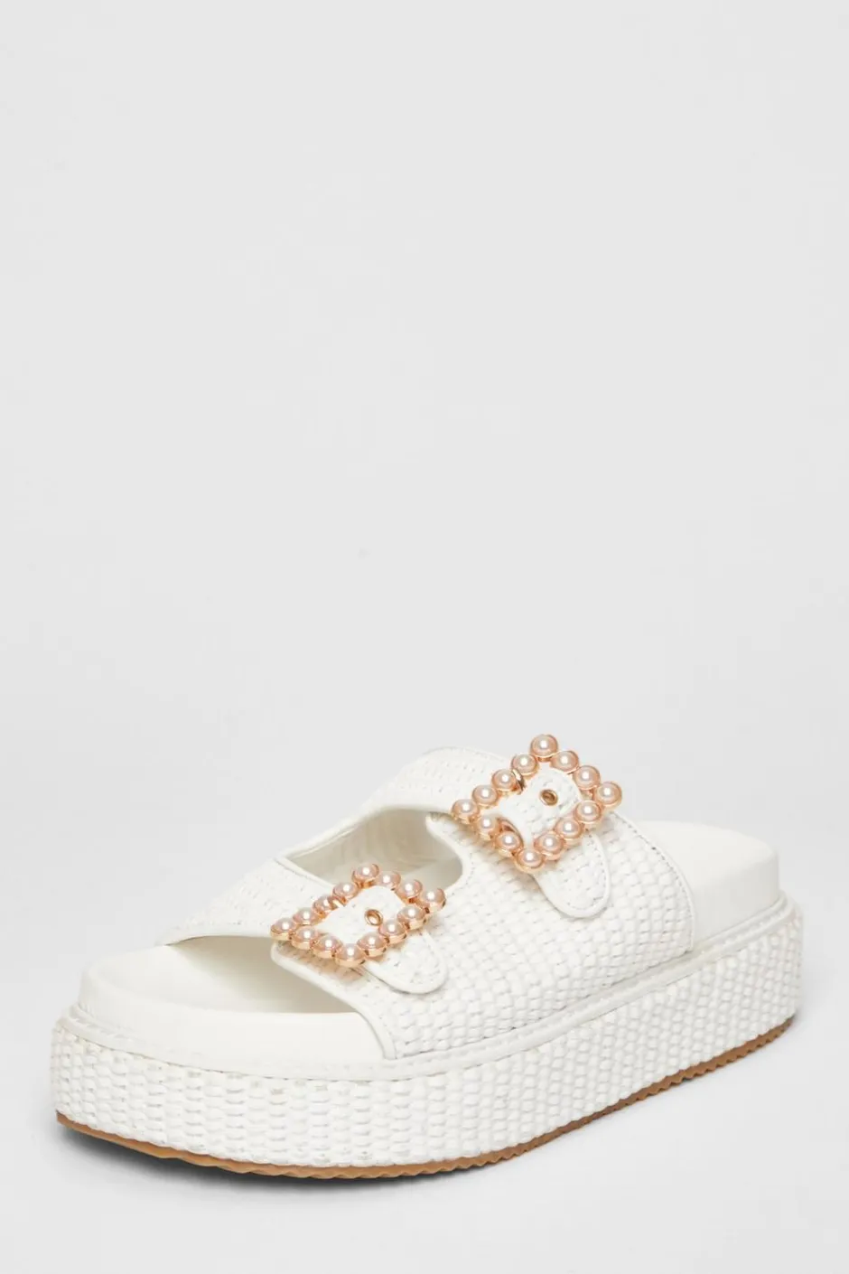 Quiz Pearl Buckle Flatform White Sale
