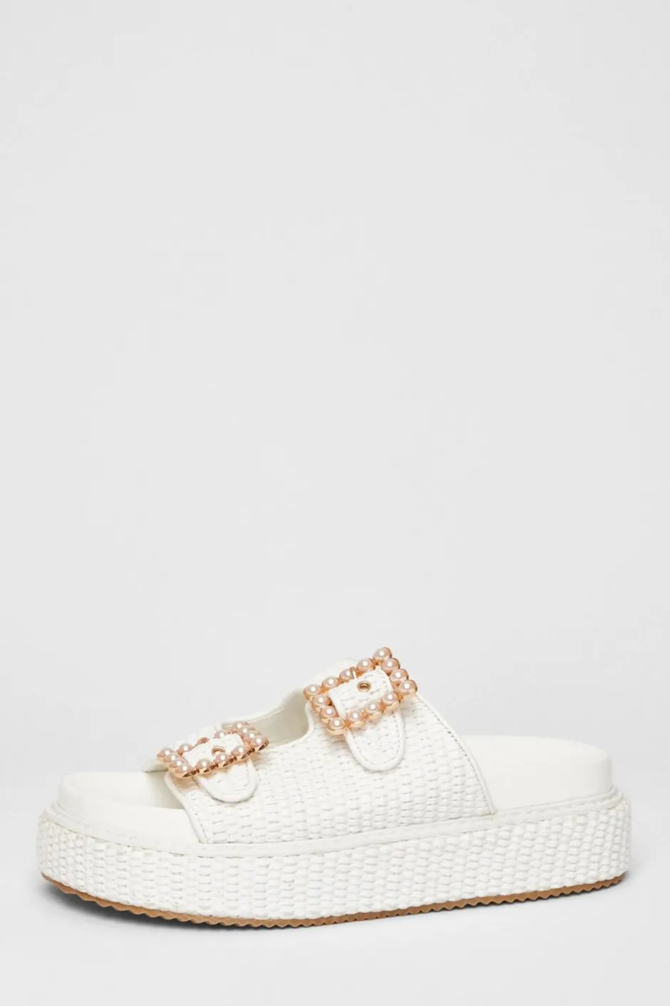 Quiz Pearl Buckle Flatform White Sale