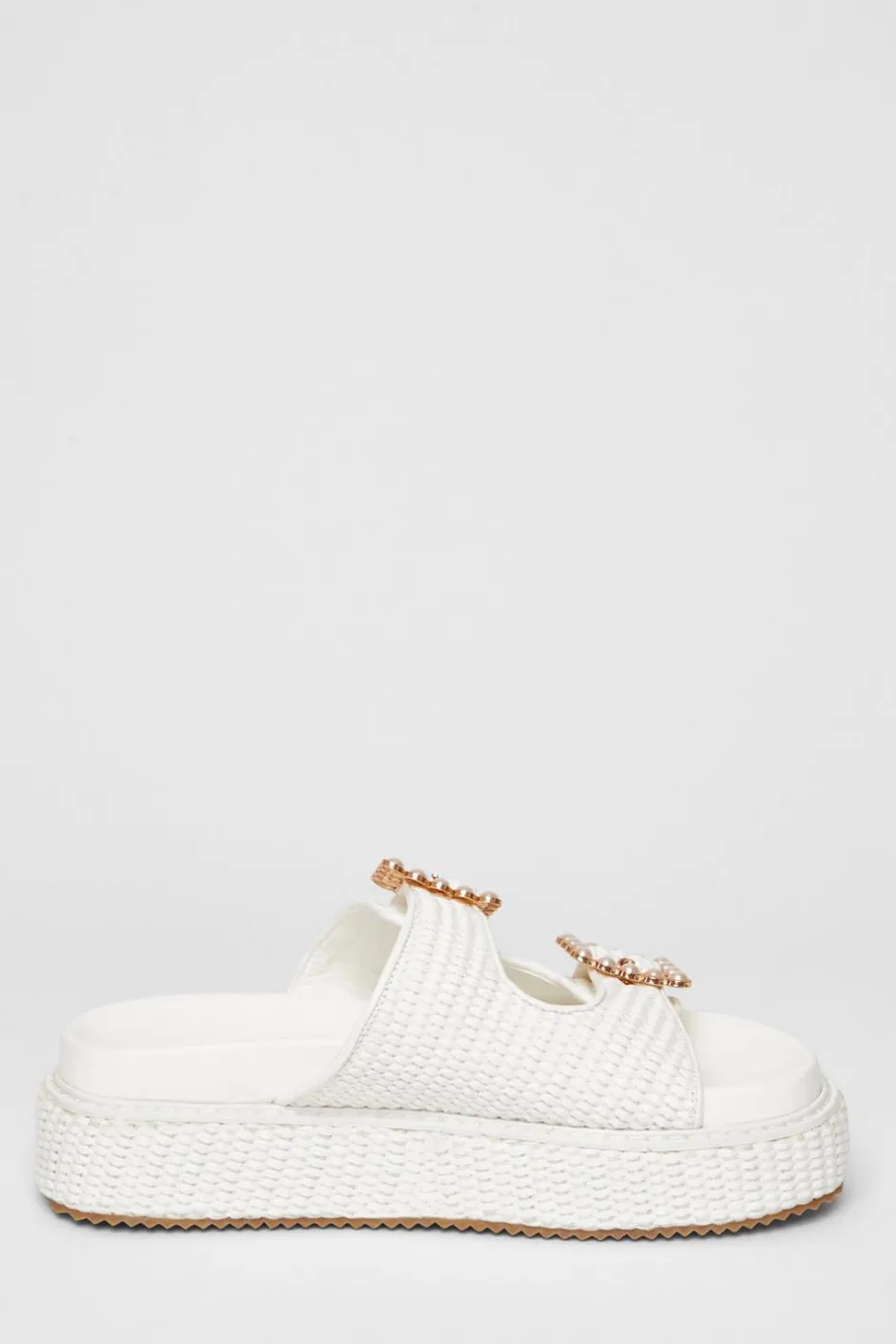 Quiz Pearl Buckle Flatform White Sale
