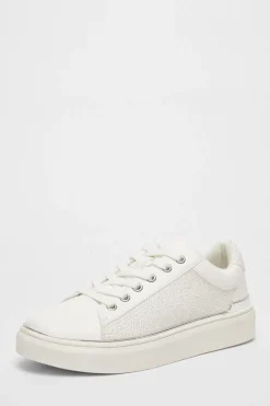 Quiz White Pearl Embellished Trainers Outlet