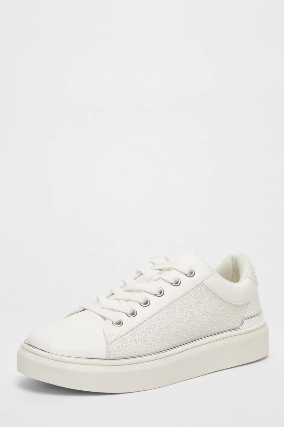 Quiz White Pearl Embellished Trainers Outlet