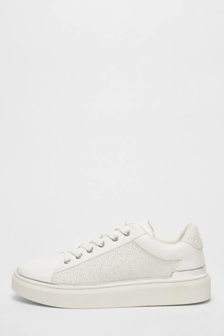 Quiz White Pearl Embellished Trainers Outlet