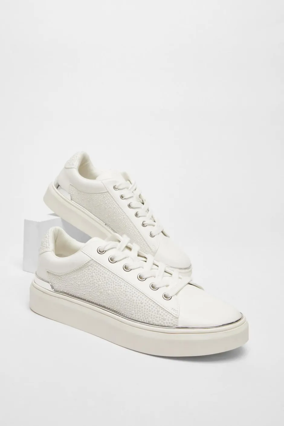 Quiz White Pearl Embellished Trainers Outlet