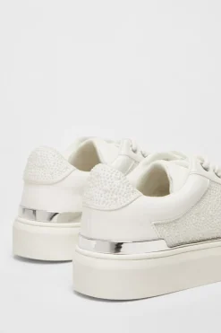 Quiz White Pearl Embellished Trainers Outlet