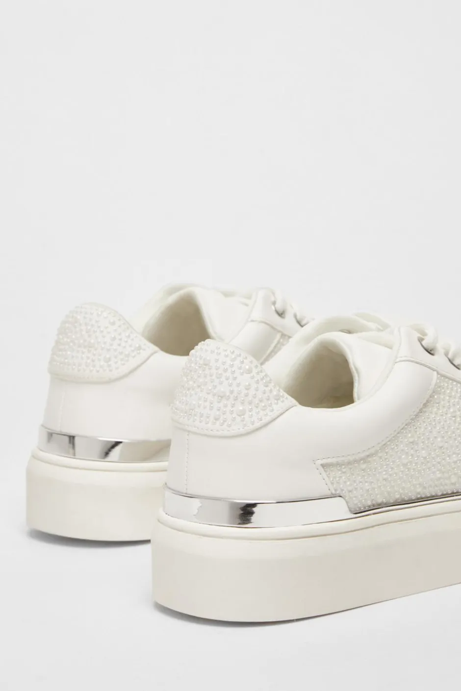 Quiz White Pearl Embellished Trainers Outlet