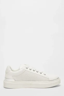 Quiz White Pearl Embellished Trainers Outlet