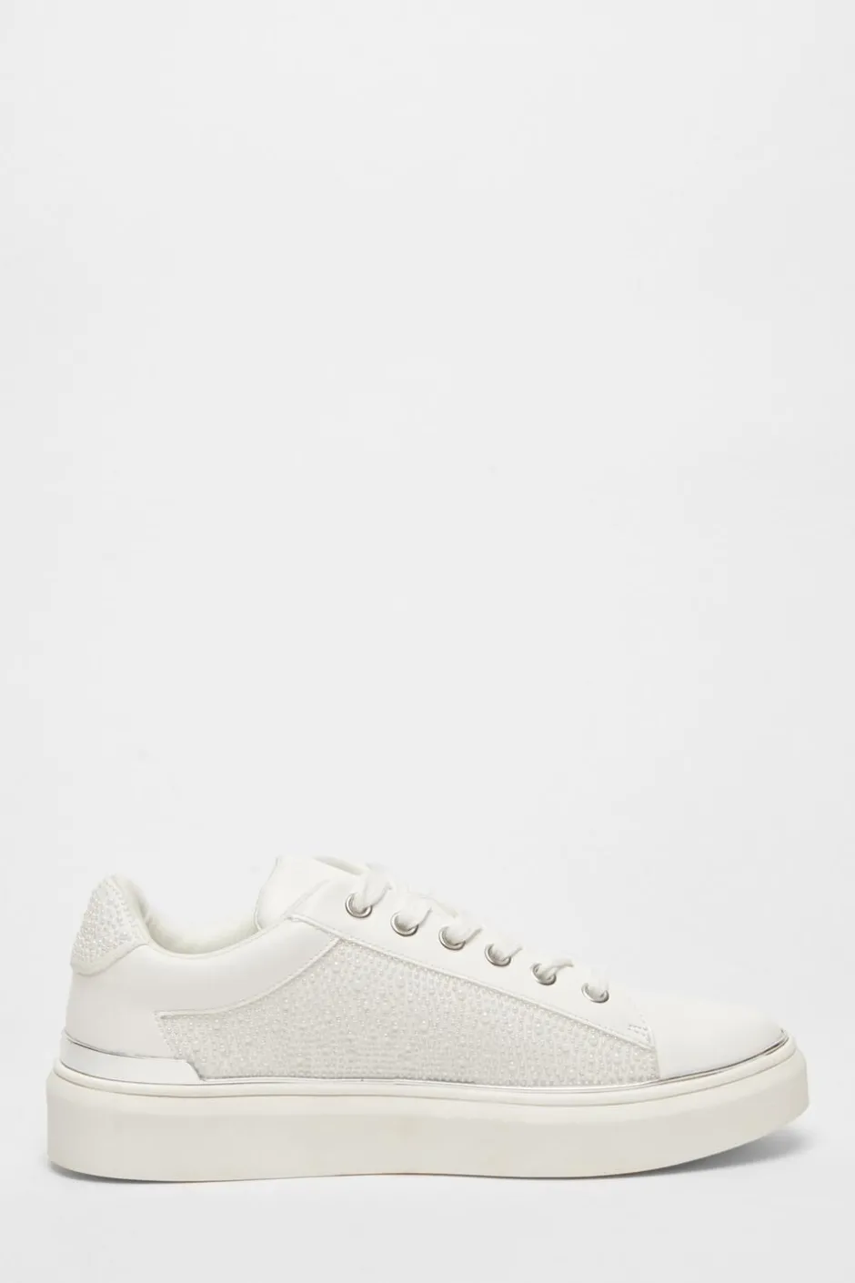 Quiz White Pearl Embellished Trainers Outlet