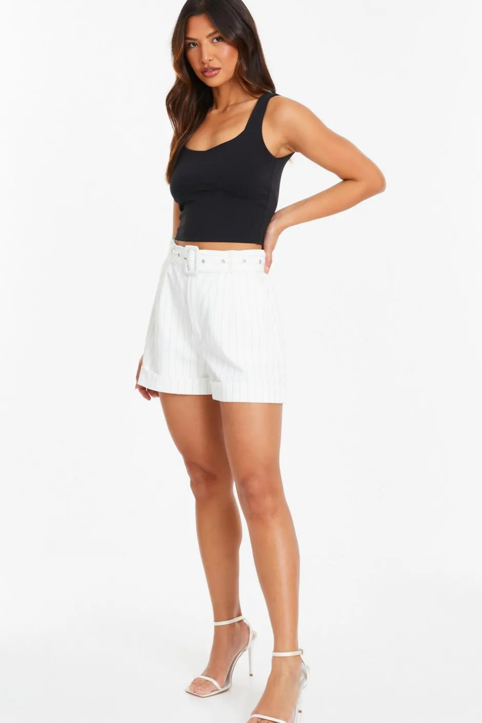 Quiz White Pinstripe Tailored Shorts