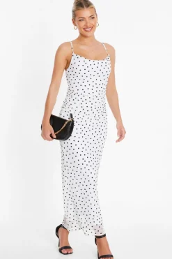 Quiz White Polka Dot Print Midaxi Dress Outlet