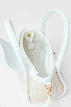 Quiz White Raffia Top Handle Bag Online