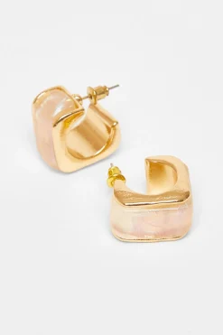 Quiz Resin Geometric Hoop Earrings White Clearance